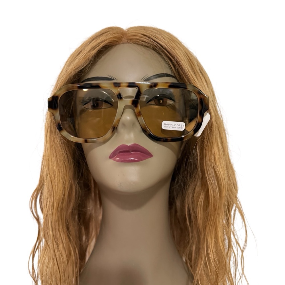 Tortoiseshell Oversized Square Sunglasses - Amber Lenses-Happily Grey